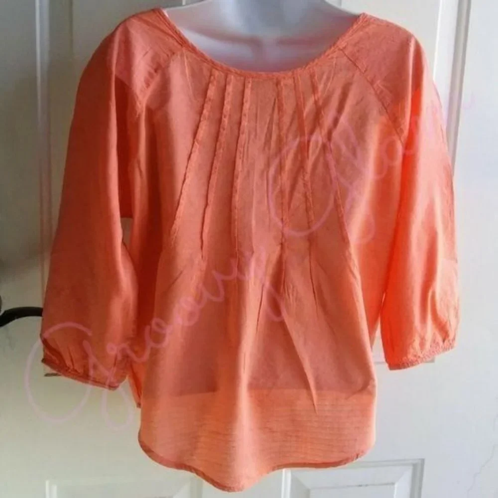 New ARIZONA JEANS Co Peach Fuzz Orange Peasant Scoop Neck Top - Picture 4 of 4